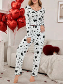 [Leve 2 Pague 1] Pijama Feminino Coração de Outono (Ideal para noites frias) + BRINDE: 1 Pantufa Nuvem Antiaderente