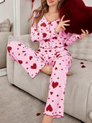 [Leve 2 Pague 1] Pijama Feminino Coração de Outono (Ideal para noites frias) + BRINDE: 1 Pantufa Nuvem Antiaderente